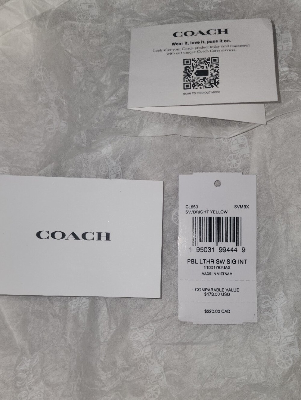 Coach Yellow Pebbled Leather Bi-fold Wallet with Silver Logo - Picture 8 of 8